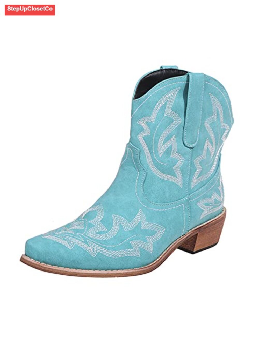 Women's Pointed Toe Ankle Cowboy Boots Embroidered PU Leather Western Booties